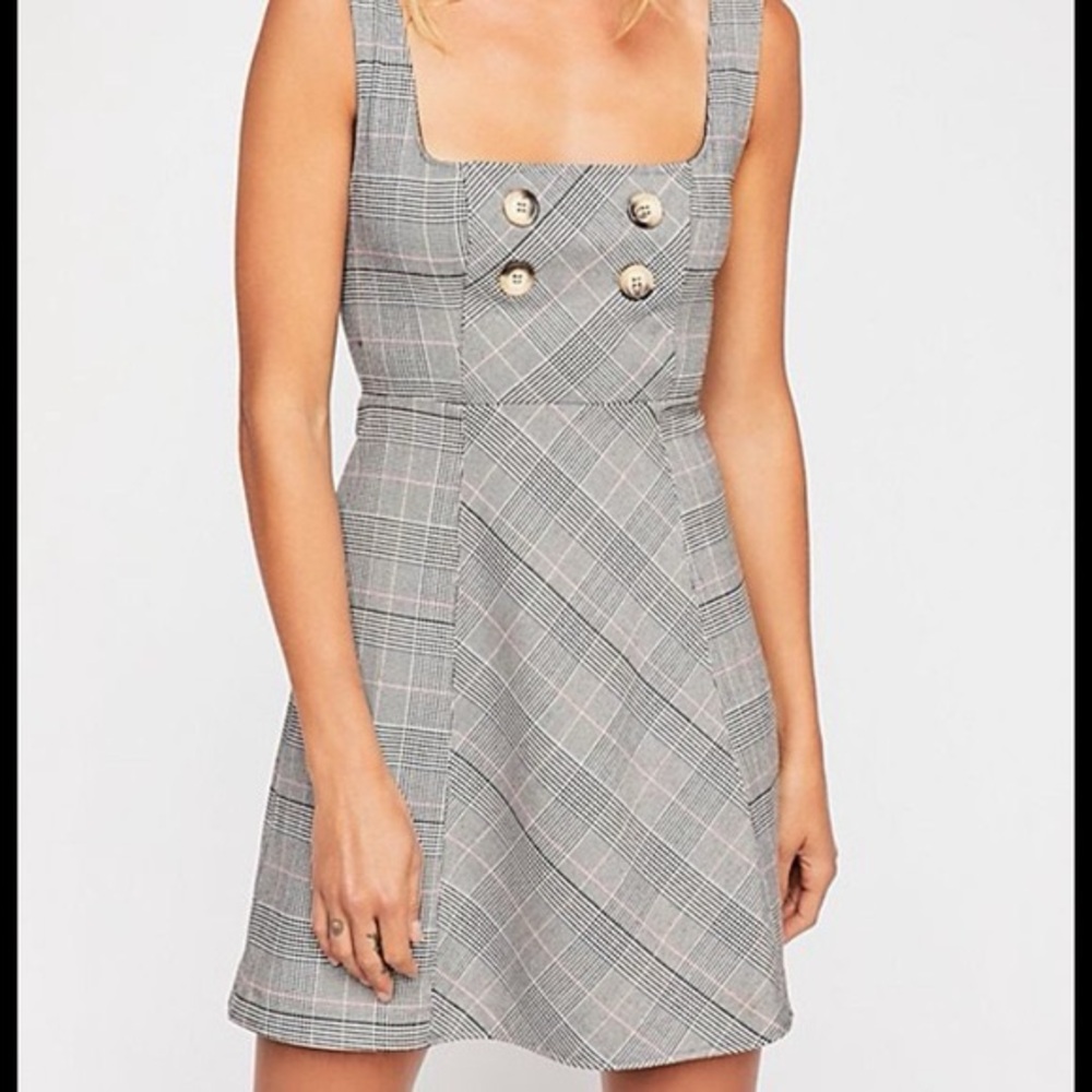 Free People plaid pinafore-style dress with‎ button detail